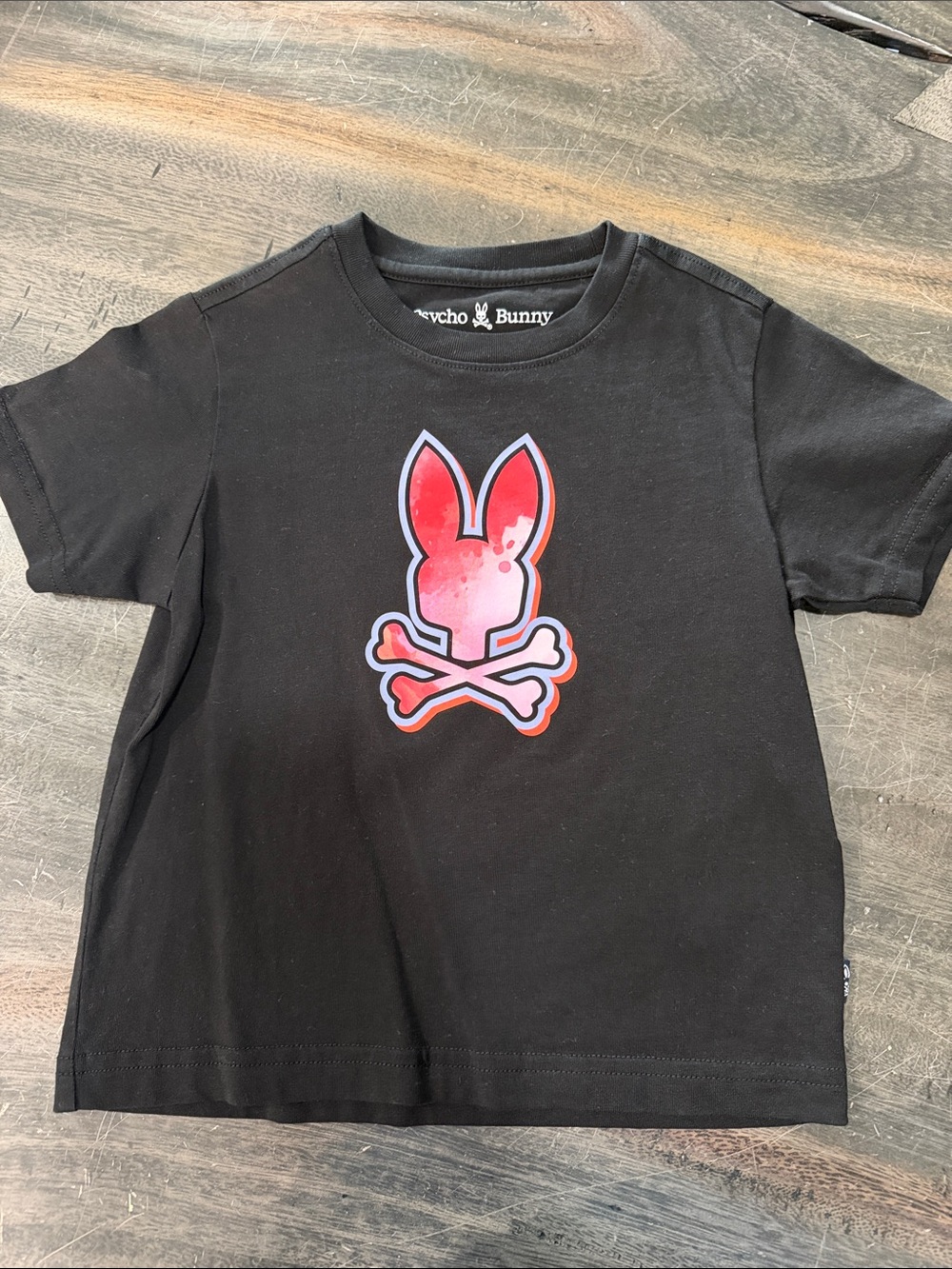 Psycho Bunny Black Kids Tee with Red Bunny Skull Graphic